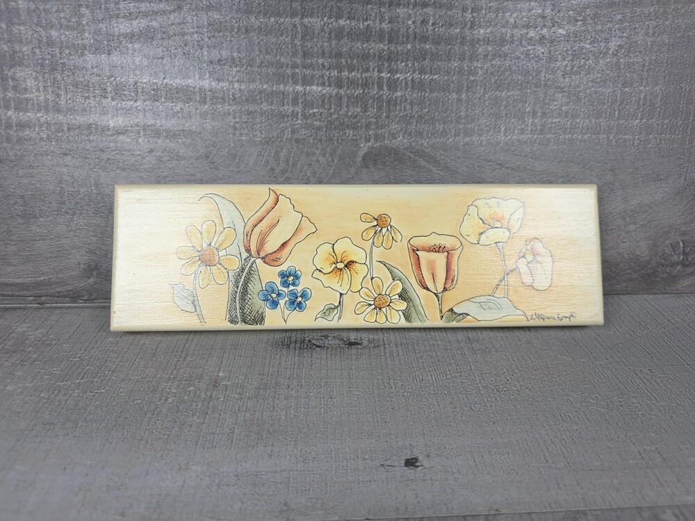 Hand Painted Floral Wood Wall Plaque Signed J McKenna Rumph Cottagecore Vtg b30